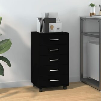 Ladekast met wieltjes bewerkt hout zwart 1