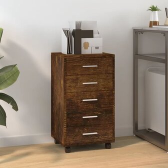 Ladekast met wieltjes bewerkt hout gerookt eikenkleurig 1