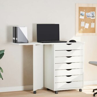 Ladekast met bureau MOSS verrijdbaar massief grenenhout wit 1