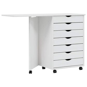 Ladekast met bureau MOSS verrijdbaar massief grenenhout wit 2
