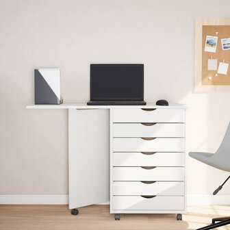 Ladekast met bureau MOSS verrijdbaar massief grenenhout wit 3