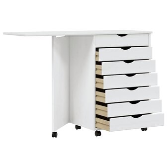 Ladekast met bureau MOSS verrijdbaar massief grenenhout wit 4