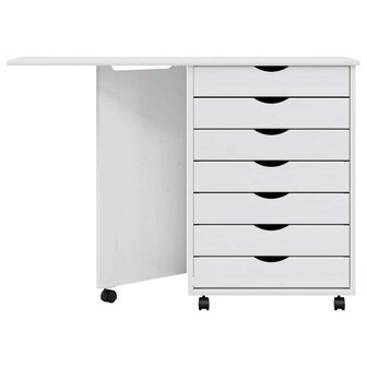 Ladekast met bureau MOSS verrijdbaar massief grenenhout wit 5