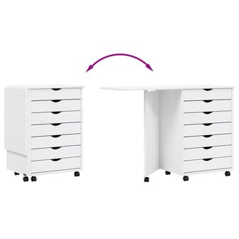 Ladekast met bureau MOSS verrijdbaar massief grenenhout wit 8