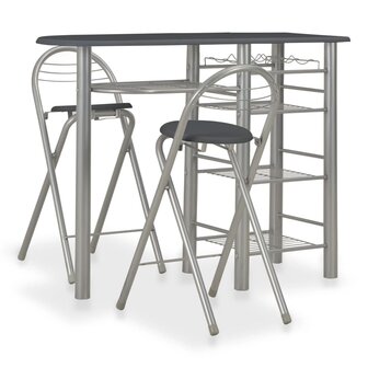 3-delige Barset met schappen hout en staal zwart 1