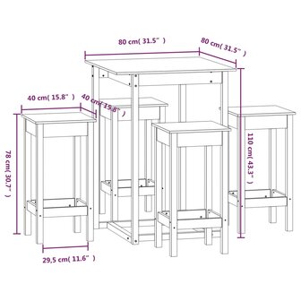 5-delige Barset massief grenenhout 9