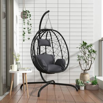 Hangstoel met kussen poly rattan en staal antracietkleurig 1