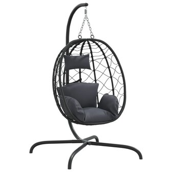 Hangstoel met kussen poly rattan en staal antracietkleurig 2