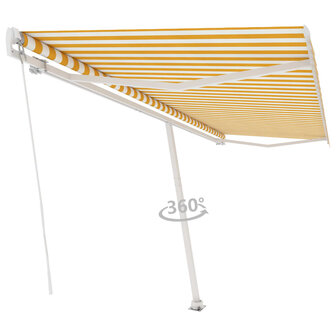 Luifel vrijstaand handmatig uittrekbaar 500x350 cm geel en wit 3