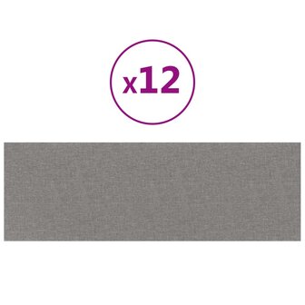 Wandpanelen 12 st 3,24 m&sup2; 90x30 cm stof lichtgrijs 2