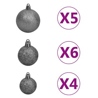 Kunstkerstboom met verlichting en kerstballen 150 cm PVC zwart 6