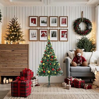 Kunstkerstboom met verlichting en kerstballen 150 cm groen 2