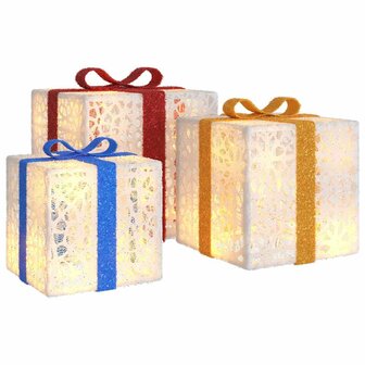 Kerstfiguur cadeaudoos 3 st verlicht 64 warmwitte LED&amp;apos;s 2