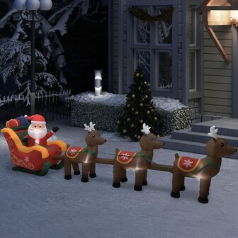 Kerstdecoratie opblaasbaar kerstman en rendieren LED 490 cm 1