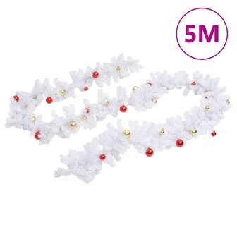 Kerstslinger versierd met kerstballen 5 m wit 2
