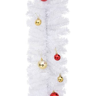 Kerstslinger versierd met kerstballen 5 m wit 5