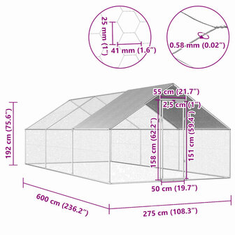 Kippenhok 2,75x6x1,92 m gegalvaniseerd staal   6