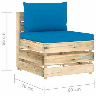 Middenbank sectioneel met kussens groen ge&iuml;mpregneerd hout 6