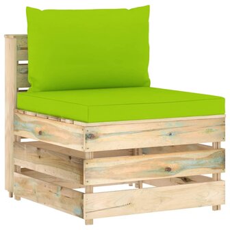 Middenbank sectioneel met kussens groen ge&iuml;mpregneerd hout 1
