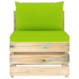 Middenbank sectioneel met kussens groen ge&iuml;mpregneerd hout 2