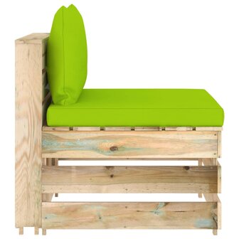 Middenbank sectioneel met kussens groen ge&iuml;mpregneerd hout 3