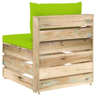 Middenbank sectioneel met kussens groen ge&iuml;mpregneerd hout 4