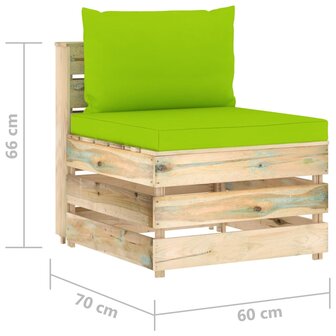Middenbank sectioneel met kussens groen ge&iuml;mpregneerd hout 6