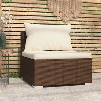 Tuinmiddenbank met kussens poly rattan bruin 1