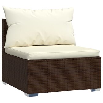Tuinmiddenbank met kussens poly rattan bruin 2