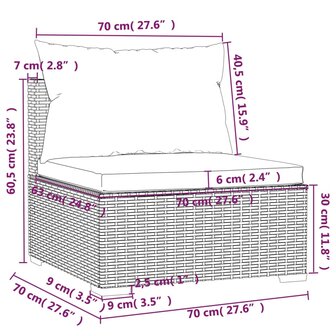 Tuinmiddenbank met kussens poly rattan bruin 7