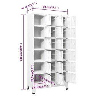 Lockerkast met 18 vakken 90x40x180 cm metaal  8