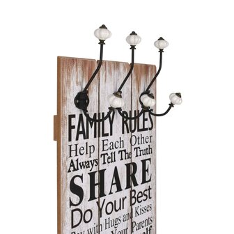 Wandkapstok met 6 haken FAMILY RULES 120x40 cm  3