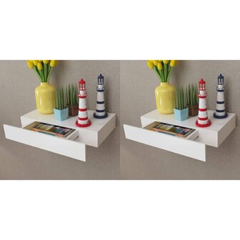 Wandplanken zwevend met lades 2 st 48 cm wit 1