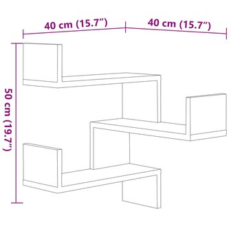 Hoekwandschappen 2 st 40x40x50 cm bewerkt hout betongrijs 9