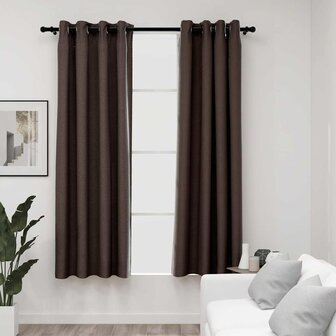Gordijnen linnen-look verduisterend ogen 2 st 140x175 cm taupe 1