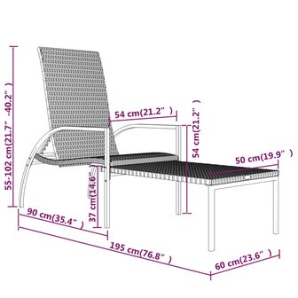 Ligbed met voetensteun polyetheen rattan bruin 9