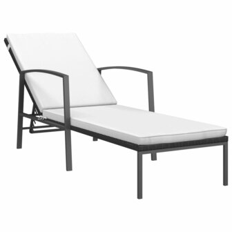 Ligbed met kussen poly rattan zwart 2