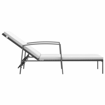 Ligbed met kussen poly rattan zwart 4
