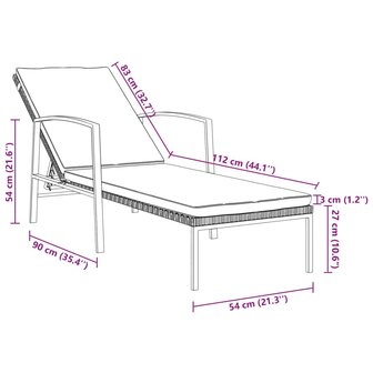 Ligbed met kussen poly rattan zwart 8
