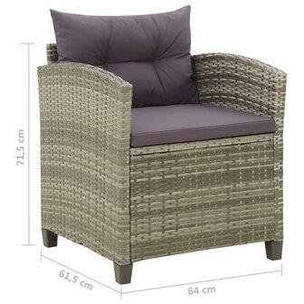Tuinstoel met kussens poly rattan grijs 8