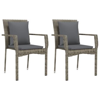 Tuinstoelen 2 st met kussens poly rattan grijs 2