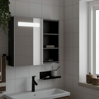 Badkamerkast met spiegel en LED 60x13x52 cm zwart 1