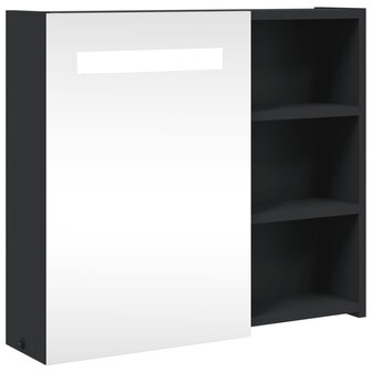 Badkamerkast met spiegel en LED 60x13x52 cm zwart 2