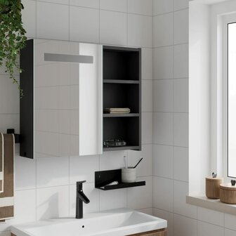 Badkamerkast met spiegel en LED 60x13x52 cm zwart 3