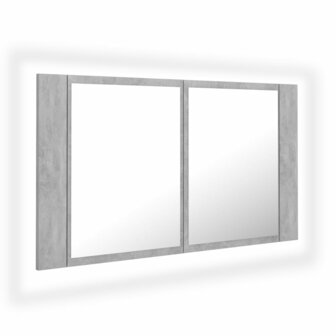 Badkamerkast met spiegel en LED 80x12x45 cm acryl betongrijs 2