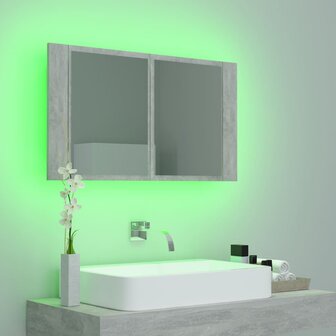 Badkamerkast met spiegel en LED 80x12x45 cm acryl betongrijs 5