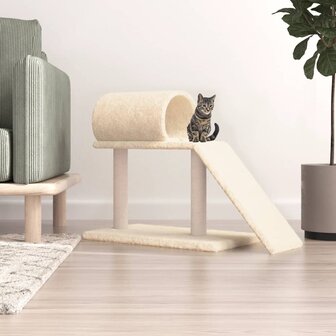 Kattenmeubel met tunnel en ladder 55,5 cm cr&egrave;mekleurig 1