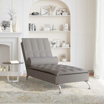 Massage chaise longue met bolster stof taupe 3