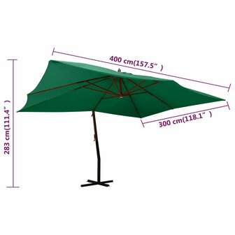 Zweefparasol met houten paal 400x300 cm groen 8