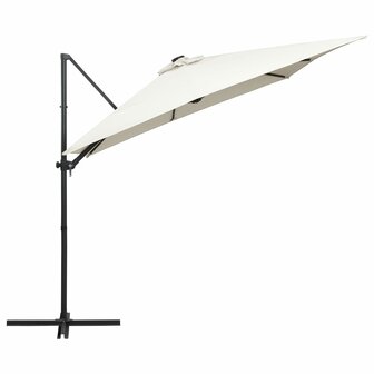 Zweefparasol met LED en stalen paal 250x250 cm zandkleurig 4